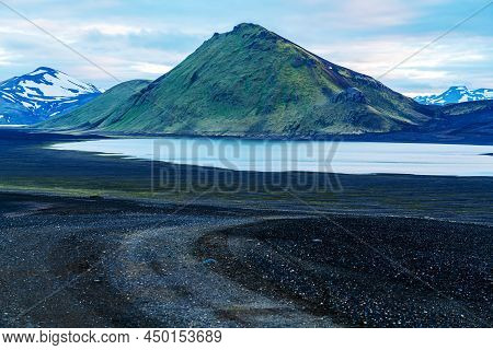 Volcanic Landscape At  Blahylur Crater Lake And Beautiful Mountain In Highlands Of Iceland In The Ev
