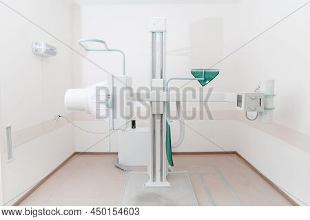 Hospital Radiology Room. X-ray Department In Modern Hospital. Medical Equipment. Scan Machine For Fl