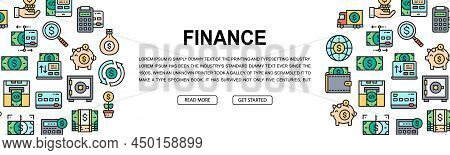Money And Banking Horizontal Colorful Banner. Credit Card, Currency Exchange, Atm, Terminal Illustra