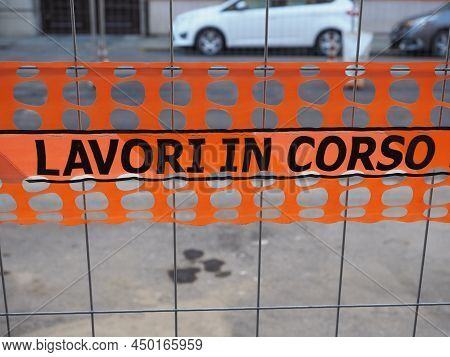 Lavori In Corso (translation Road Works In Progress) Sign