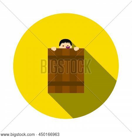 Criminal Peeping From Fence Icon. Flat Circle Stencil Design With Long Shadow. Vector Illustration.
