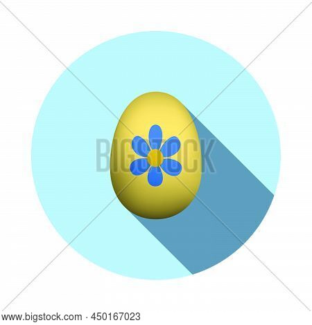 Easter Egg With Ornate Icon. Flat Circle Stencil Design With Long Shadow. Vector Illustration.
