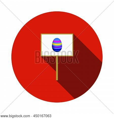 Easter Pointer With Egg Icon. Flat Circle Stencil Design With Long Shadow. Vector Illustration.