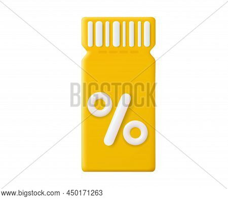 3d Render Discount Coupon With Percentage Sign. Voucher Card Cash Back Template Design With Coupon C