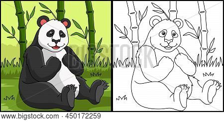 This Coloring Page Shows A Panda. One Side Of This Illustration Is Colored And Serves As An Inspirat