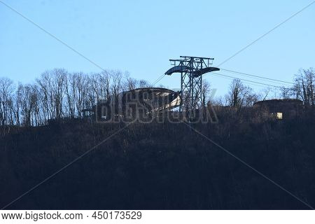 Koblenz, Germany - 02 27 2022: Seilbahn Koblenz, The Cabin Lift Across The Rhine, Station On Festung