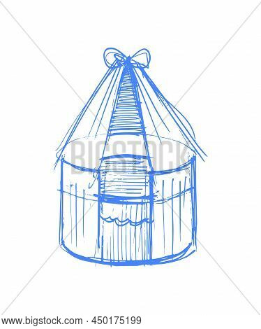 Baby Crib Outline Vector. Newborn Bed Sketch Isolate