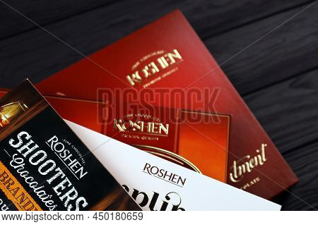 Kharkov, Ukraine - January 11, 2021: Roshen Chocolate Candies Boxes. Roshen Is Ukrainian Corporation