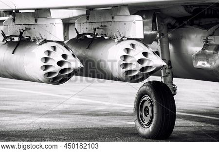 A Winged Missile Under The Wing Of A Fighter. Rocket On Jet Figher. Armament Of The Aircraft..