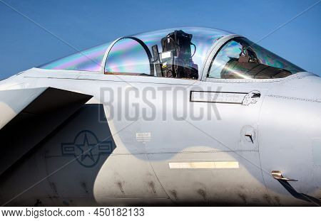 Sliac, Slovakia - August 29, 2015: Cockpit Of Air Fighter F-15 Eagle