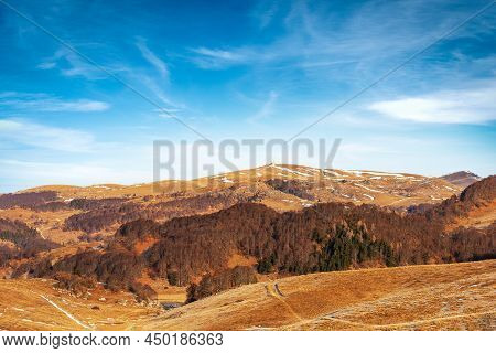Panoramic View Of Lessinia Plateau Regional Natural Park (altopiano Della Lessinia) And The Mountain