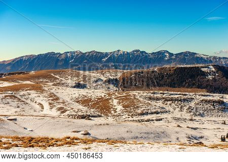Mountain Range Of Monte Baldo (baldo Mount) In Winter From Lessinia High Plateau Regional Natural Pa
