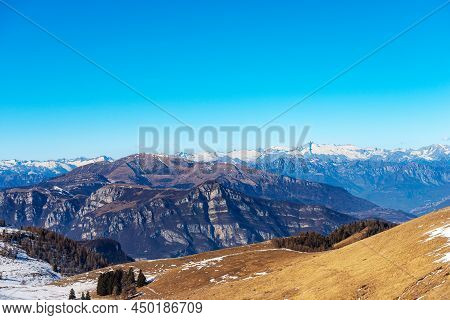 Mountain Range Of The Adamello Brenta National Park And The Baldo Mountain (monte Baldo), From The L