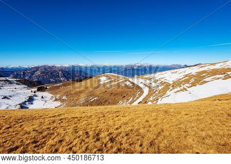 Mountain Range Of The Adamello Brenta National Park And The Baldo Mountain (monte Baldo), From The L
