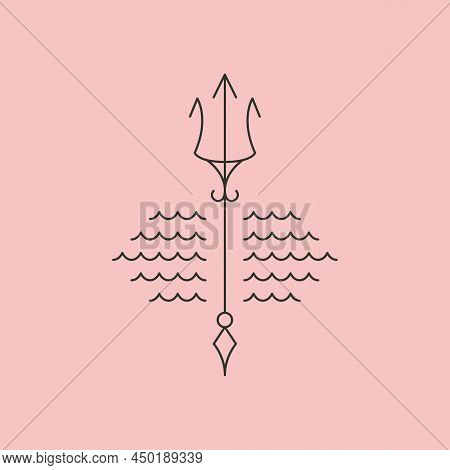 Trident And Wave Line Icon Logo Vector Symbol Minimal Illustration Design