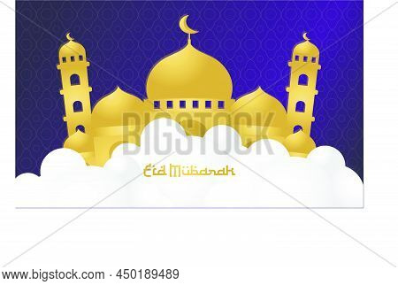Eid Mubarak Blue Luxury Islamic Background With Mosque