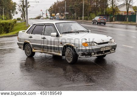 Old Rusted Lada Samara 2115 At Rainy Summer Day In Tula, Russia - September 19, 2021