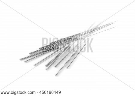 Many Needles For Acupuncture On White Background