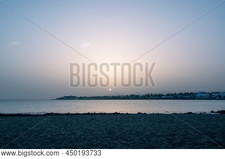 Sunset With Haze In Lanzarote, Canary Islands, Spain