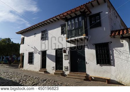 Colonial Building In The Pretty Village Of Villa De Leyva, Colombia. High Quality Photo
