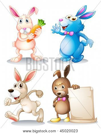 Ilustração dos quatro coelhos em um fundo branco