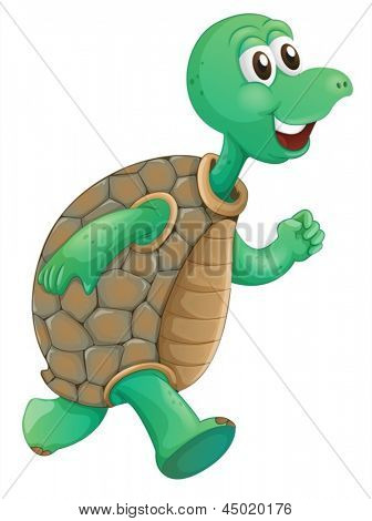 Illustration af en gammel skildpadde kører på en hvid baggrund