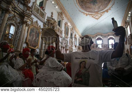 Salvador, Bahia, Brazil - December 13, 2021: Faithful Celebrate Santa Luzia Day - Patron Of Ophthalm