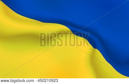 Background Ukraine Flag In Folds. Banner. Pennant With Stripes Concept Up Close, Standard. Eastern E