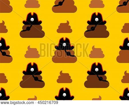 Shit Pirate Pattern Seamless. Filibuster Turd In Pirate Hat. Baby Fabric Ornament