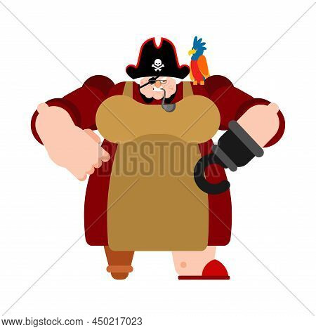 Grandmother Pirate. Grandma Filibuster And Parrot. Vector Illustration