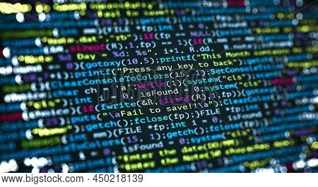 Abstract Modern Tech Of Programming Code Screen Developer. C Programming Language Of Computer Script