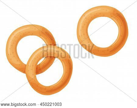 Bagel Toast. Russian Bakery Product In Cartoon Style. Fresh Healthy Food.