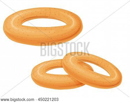 Bagel Toast. Russian Bakery Product In Cartoon Style. Fresh Healthy Food.