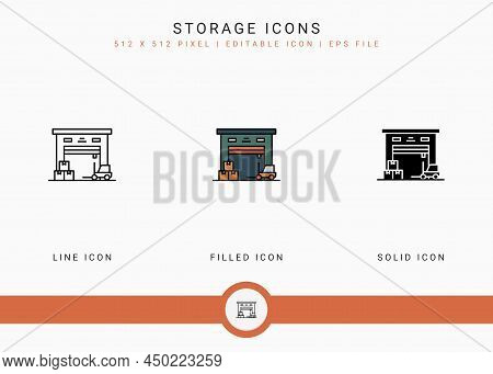 Storage Icons Set Vector Illustration With Solid Icon Line Style. Delivery Service Concept. Editable