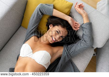 Portrait Of Sensual Beautiful Woman In Ligerie. Beauty, Fashion, Glamour Concept