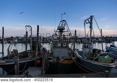 Gorino,italy-march 31,2018:view Of The Moorings Of Gorino, A Village In The Delta Del Po Park During