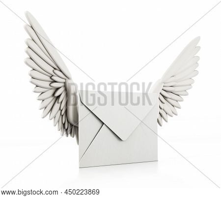 Enveloppe With Angel Wings Isolated On White Background. 3d Illustration.