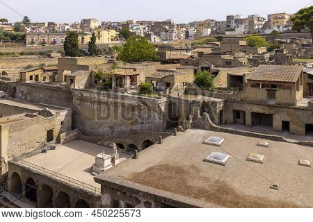 Herculaneum, Campania, Italy - June 29, 2021: Ruins Of An Ancient City Destroyed By The Eruption Of 