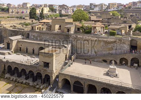 Herculaneum, Campania, Italy - June 29, 2021: Ruins Of An Ancient City Destroyed By The Eruption Of 