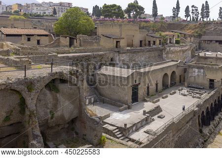 Herculaneum, Campania, Italy - June 29, 2021: Ruins Of An Ancient City Destroyed By The Eruption Of 