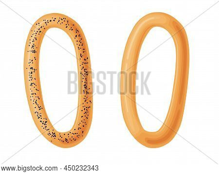 Bagel Toast. Russian Bakery Product In Cartoon Style. Fresh Healthy Food.