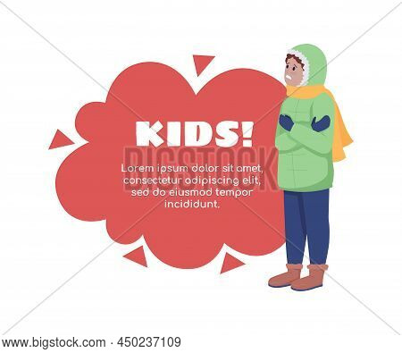 Kid Feeling Cold Quote Textbox With Flat Character. Speech Bubble With Creative Cartoon Illustration