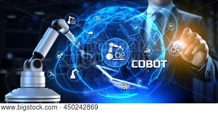Cobot Collaborative Robot Arm 3d Render. Industrial Automation Technology Concept