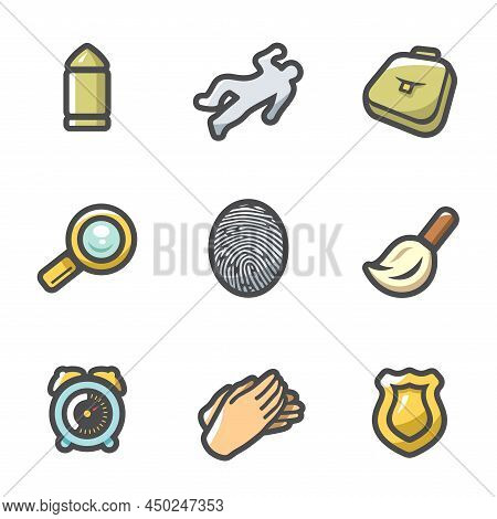 Criminalistics. Search Criminal Icons Set. Vector Illustration.