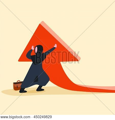 Business Concept Design Worker Lifting Rising Financial Arrow Graph Up. Arabic Businesswoman Working