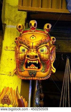 Ladakh , India - May 15 , 2019 :  Ladakh , India - May 15 , 2019 :  Religious Souvenirs Mask For Sal