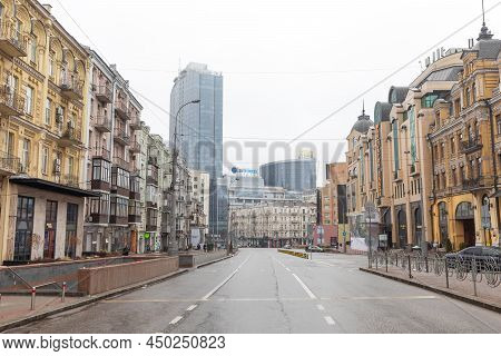 War Of Russia Against Ukraine. Empty Streets Of Kyiv
