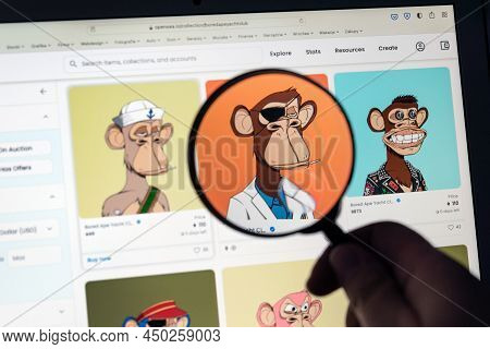 Wroclaw, Poland - Feb 10, 2022: Opensea Nft Non-fungible Token Marketplace. Investing Cryptocurrenci