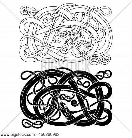 Banner In The Celtic Style. Celtic Knot Patterns With Snakes.