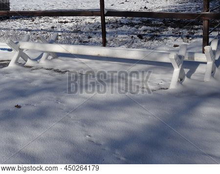 White Obstacle Bars - Cavaletti Covered With Snow